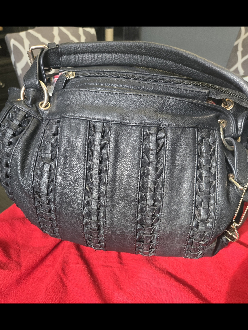 Big Buddha Black Woven Leather Shoulder Bag With Dust Bag